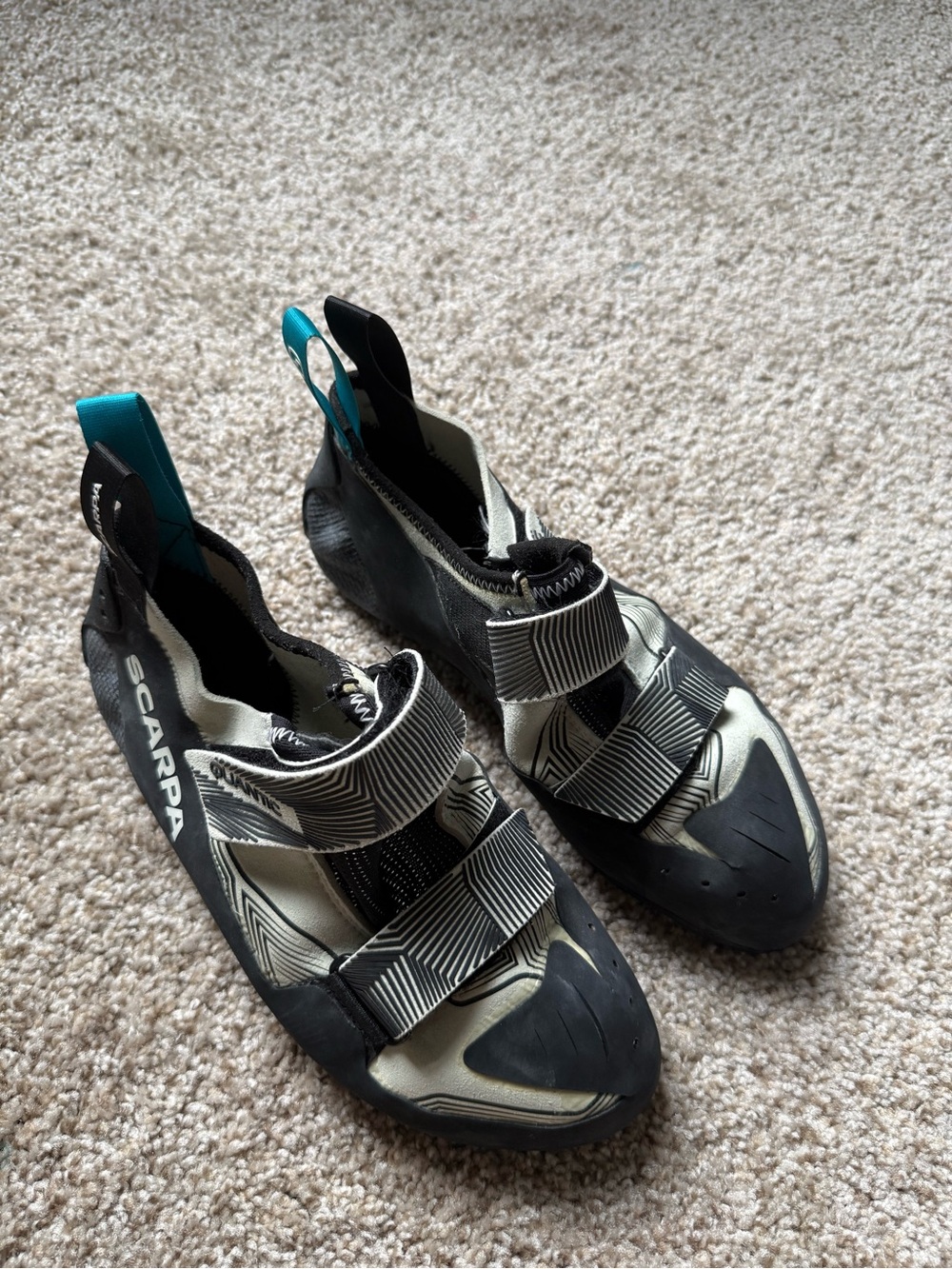 Scarpa man's Black, Cream and Teal Velcro Climbing Sneakers